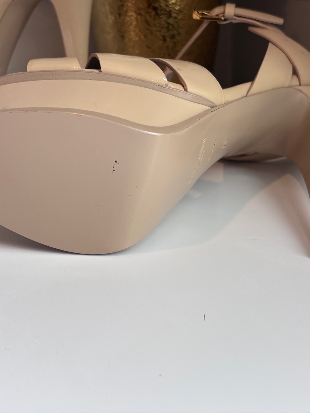 Yves Saint Laurent Patent Leather Nude T-Strap Platform Sandals - Picture 5 of 11